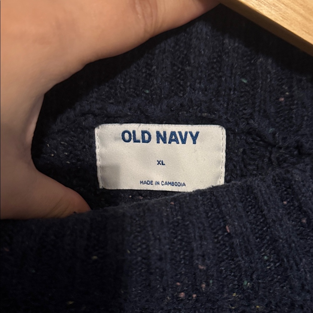 Old Navy Blue Speckled Drop Sleeve Crew Neck Sweater - Picture 4 of 7